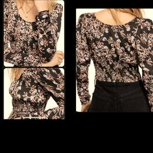 • NWT• Free People Santiago Floral Print Smocked Waist Top • Size Large